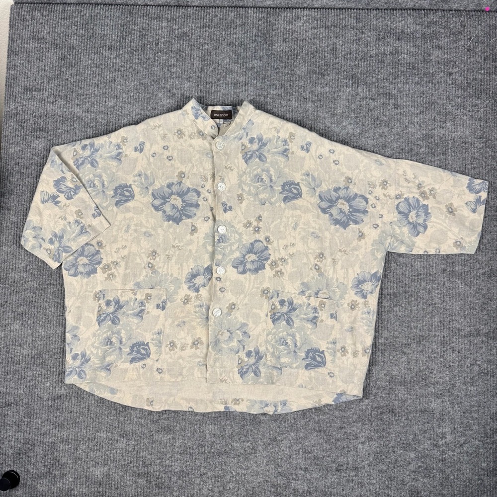 Eskandar Shirt Womens 0 Linen Floral Button Up Oversized Boxy Art to Wear Lagom